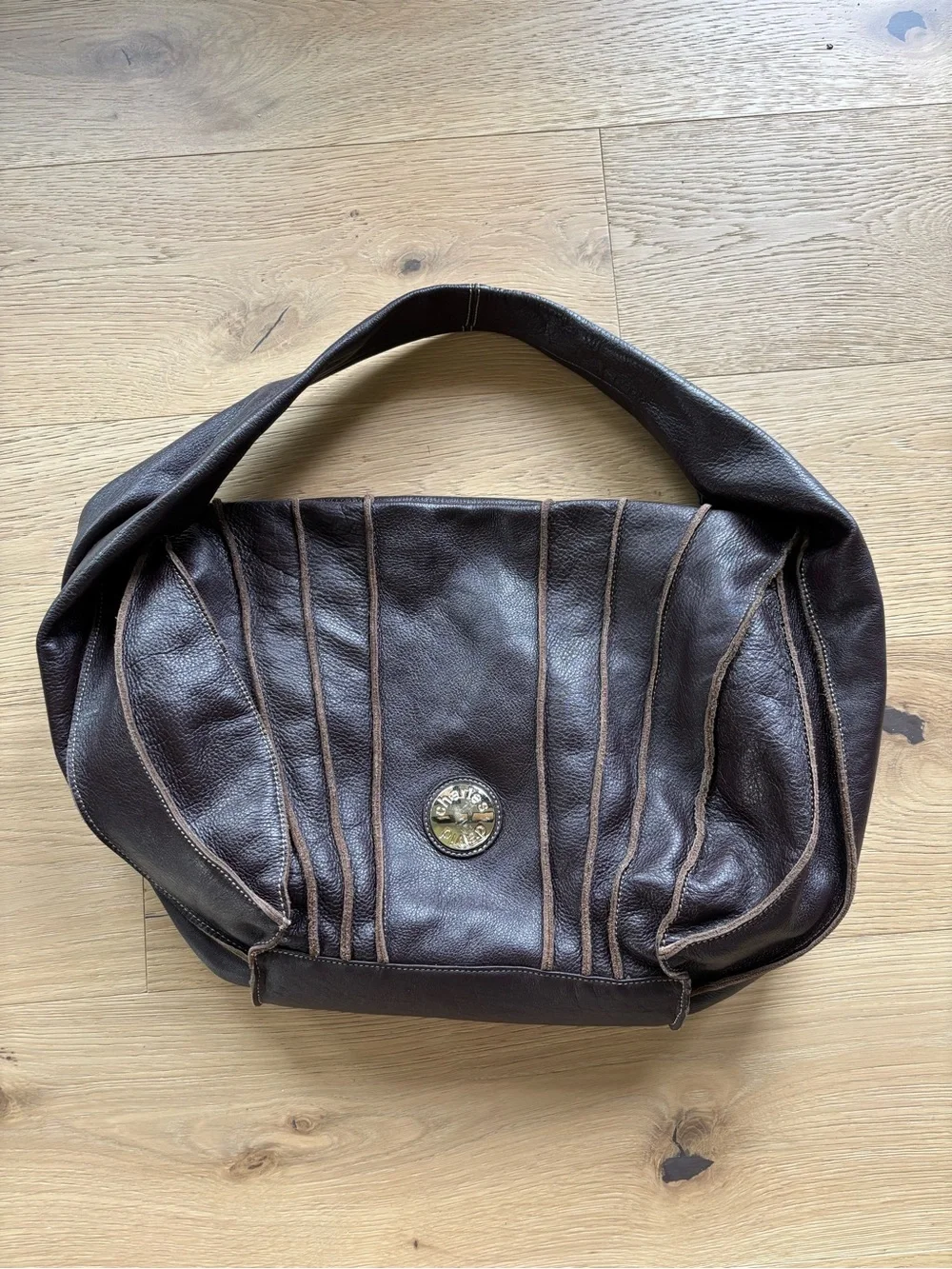 EUC Chocolate Brown Genuine Leather Hobo Shoulder Bag, Charles David Marselles
